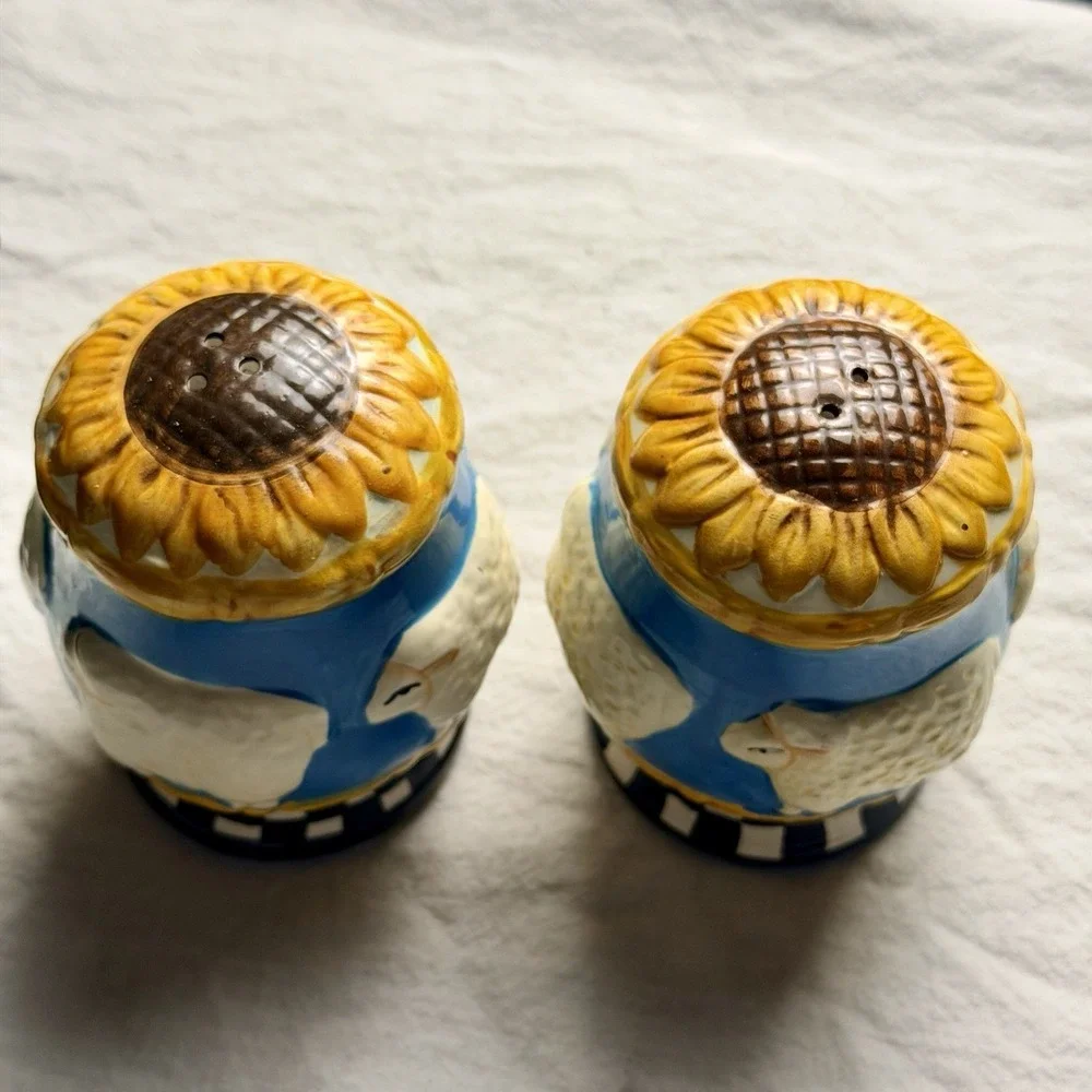 Ceramic Sheep & Sunflower Salt & Pepper Shaker Set, Large, Country Style